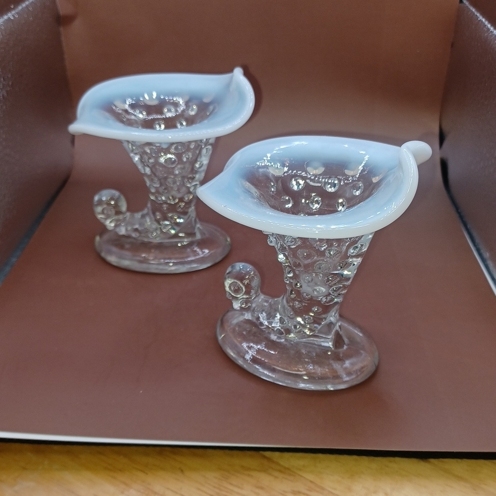 Vintage Fenton Hobnail Glass Horn Small Cornucopia Vase Toothpick Holder (A37)